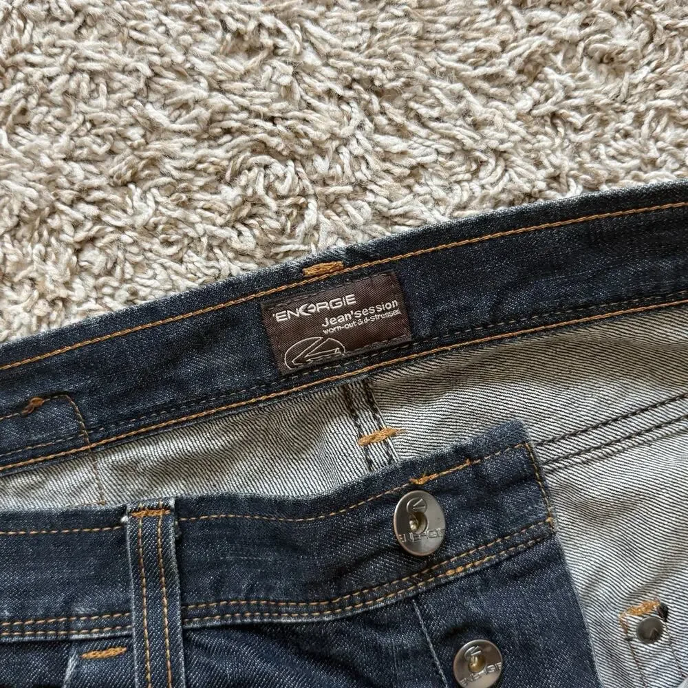 Vintage Energie Jeans Y2K Blue Denim Jeans Skull Embroidered Streetwear Size 34